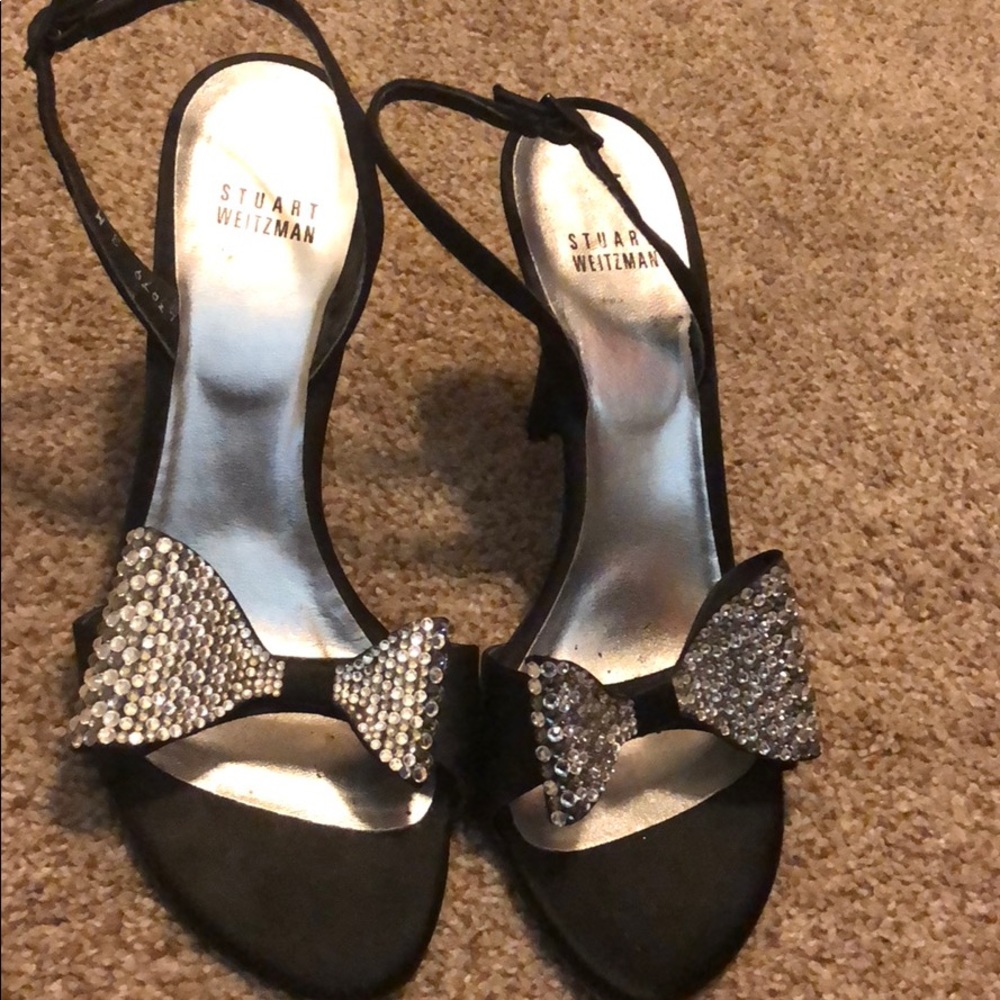 Stuart Weitzman Black Crystal Bow Sandals